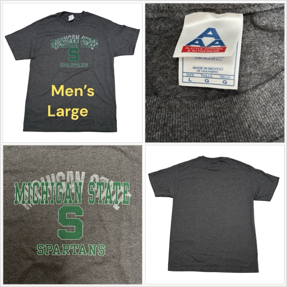 Men’s Michigan State Large T-Shirt Tee Gray Green White Golf Short Sleeve NWOT